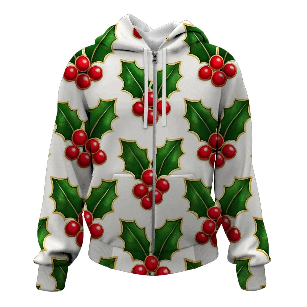 Red Holly Grid On White Background hoodie styles