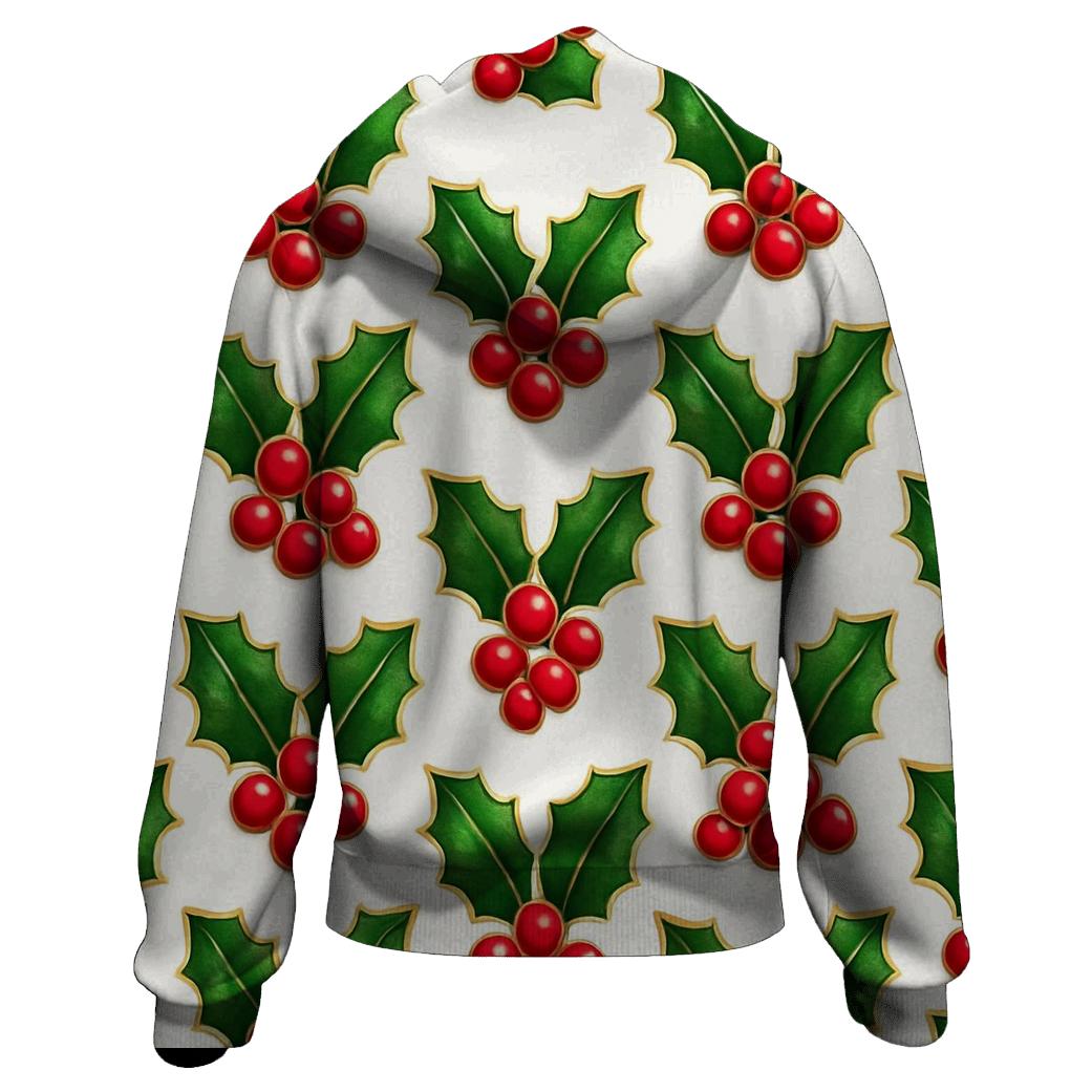 Red Holly Grid On White Background hoodie styles