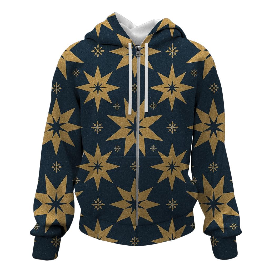 Golden Star Tessellation On Navy Blue Background lightweight hoodies