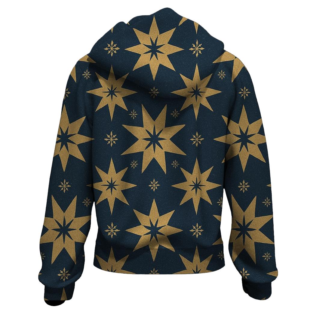 Golden Star Tessellation On Navy Blue Background lightweight hoodies