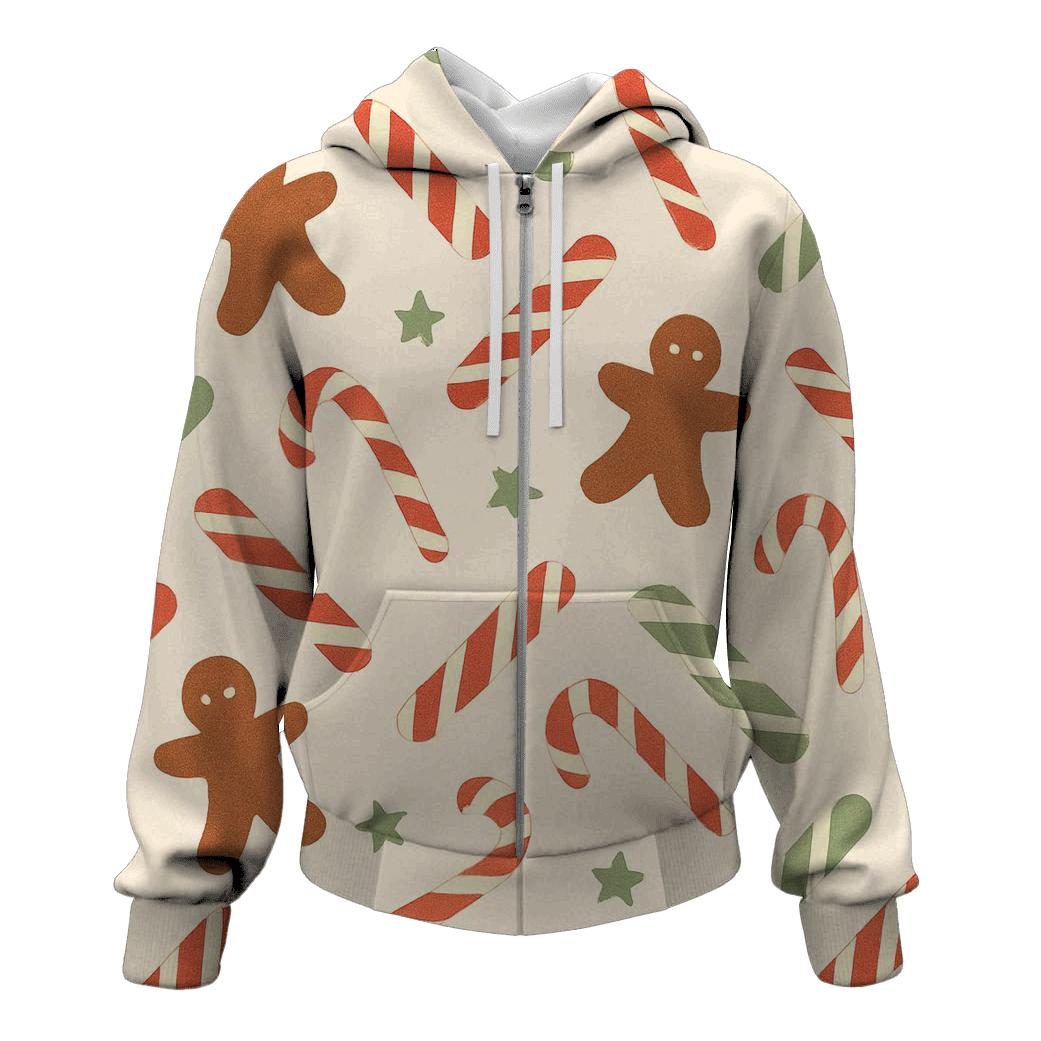 Candy Stripe Scatter With Gingerbread Silhouettes On Ivory lightweight hoodies