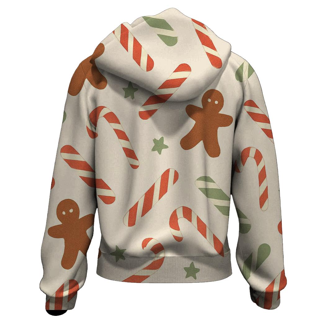 Candy Stripe Scatter With Gingerbread Silhouettes On Ivory lightweight hoodies