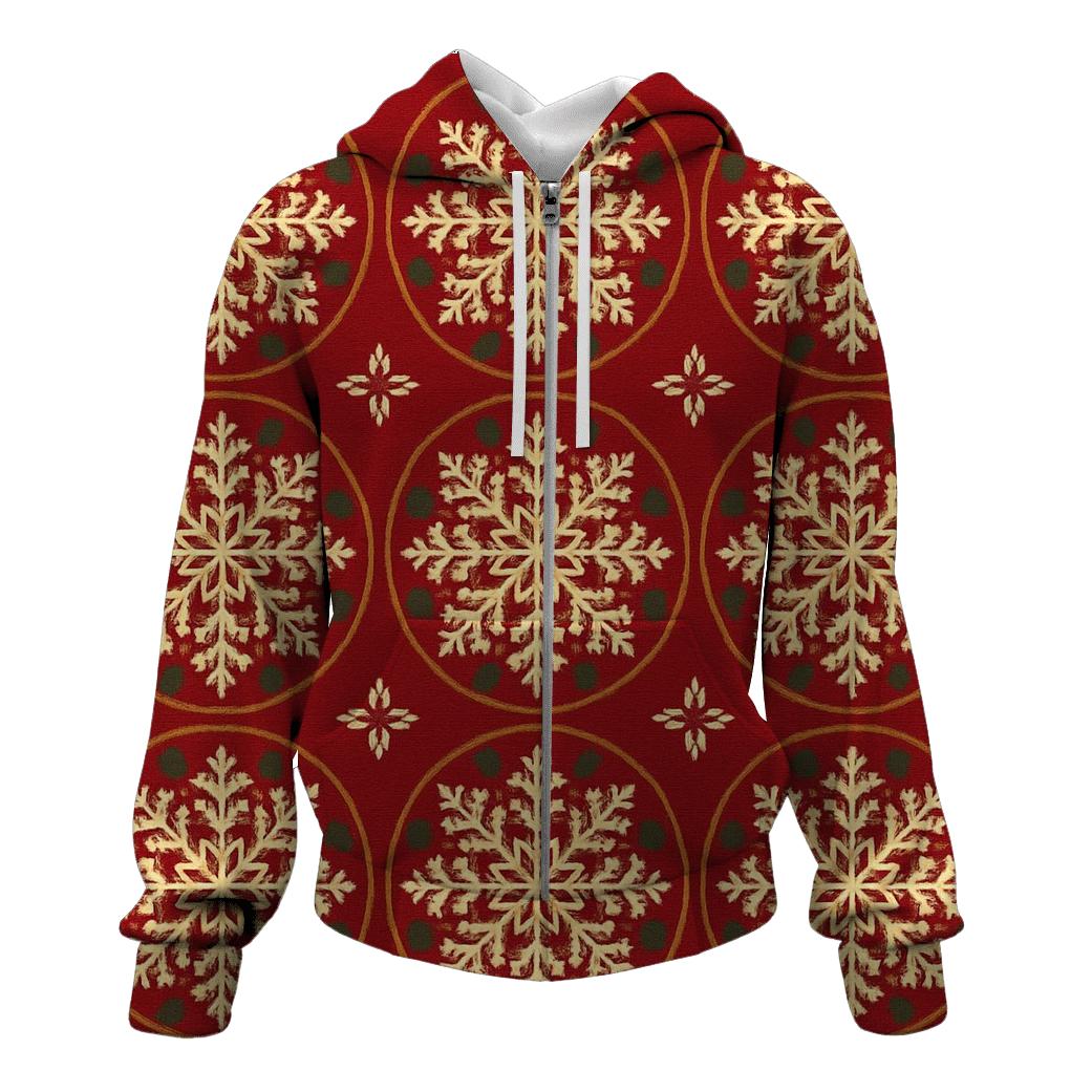 Nordic Snowflake Medallions On Crimson Background hoodies fashion