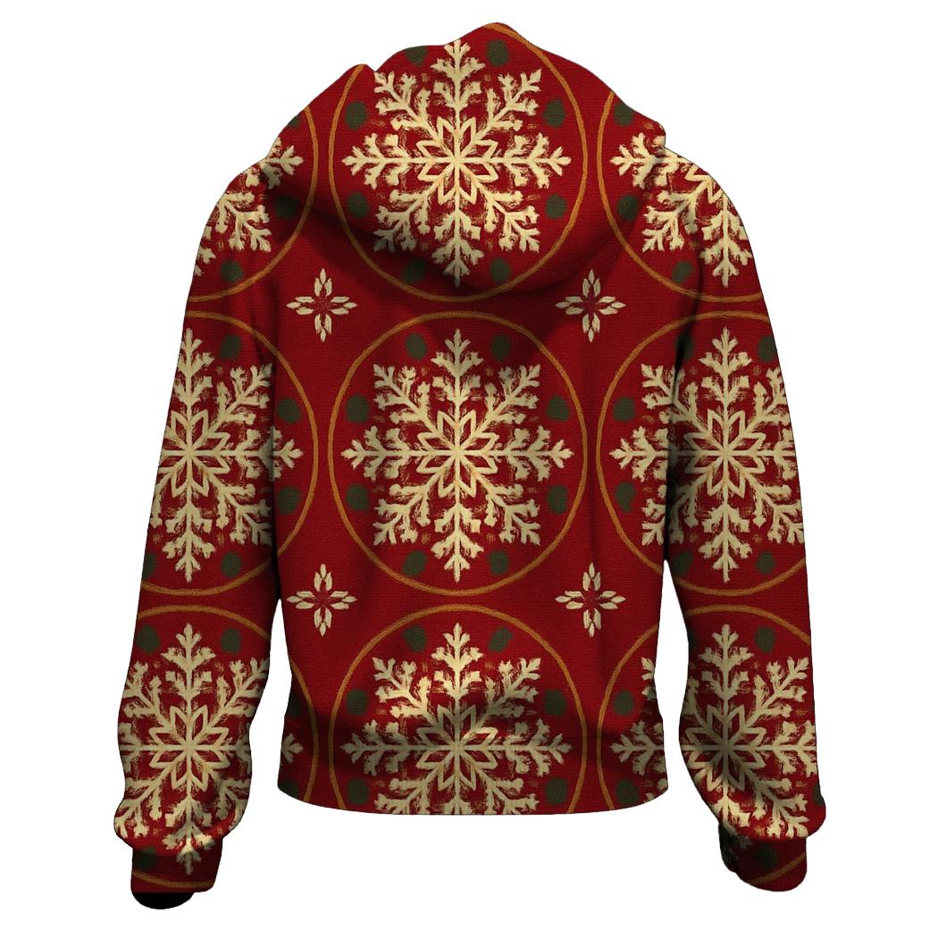 Nordic Snowflake Medallions On Crimson Background hoodies fashion