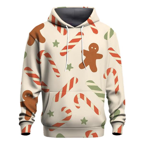 Candy Stripe Scatter With Gingerbread Silhouettes On Ivory premium hoodies