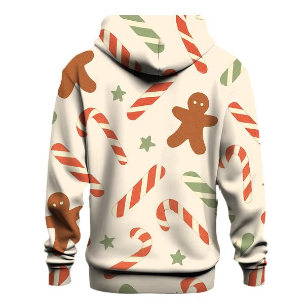 Candy Stripe Scatter With Gingerbread Silhouettes On Ivory premium hoodies