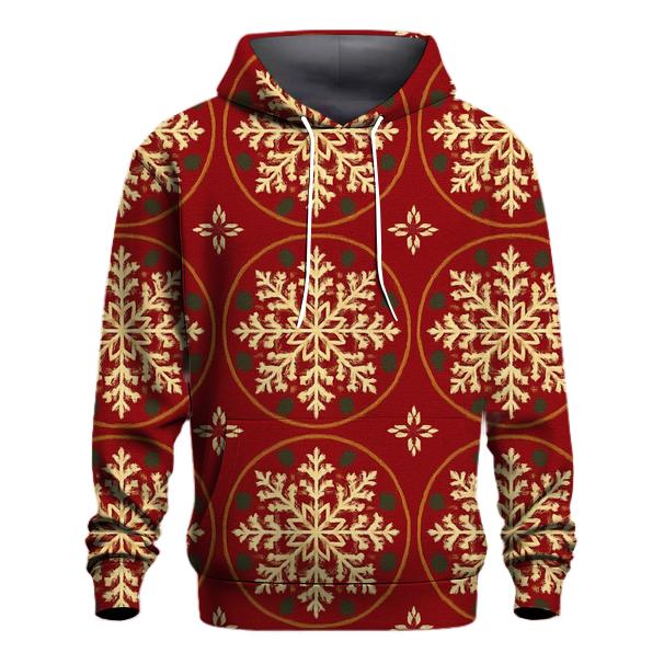 Nordic Snowflake Medallions On Crimson Background heavyweight hoodies