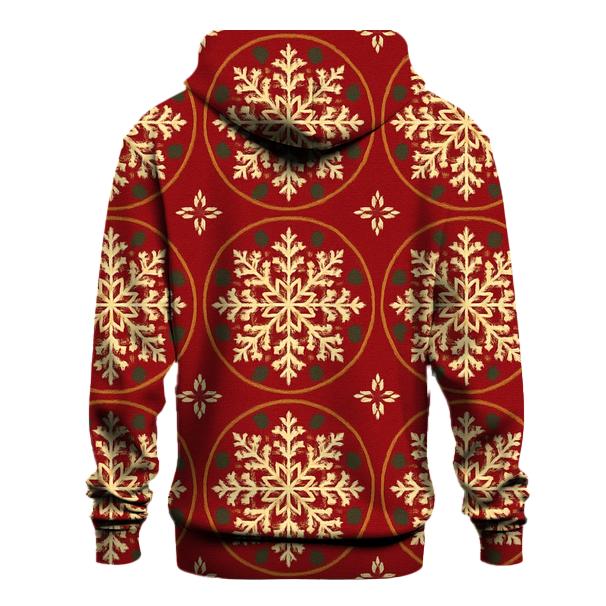 Nordic Snowflake Medallions On Crimson Background heavyweight hoodies