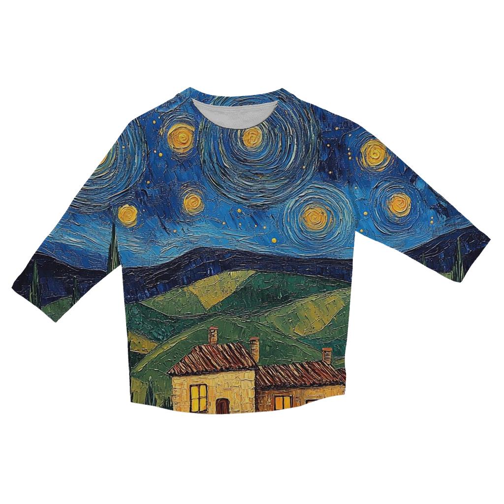 Van Gogh Inspired Starry Countryside designer 3/4 sleeve blouses