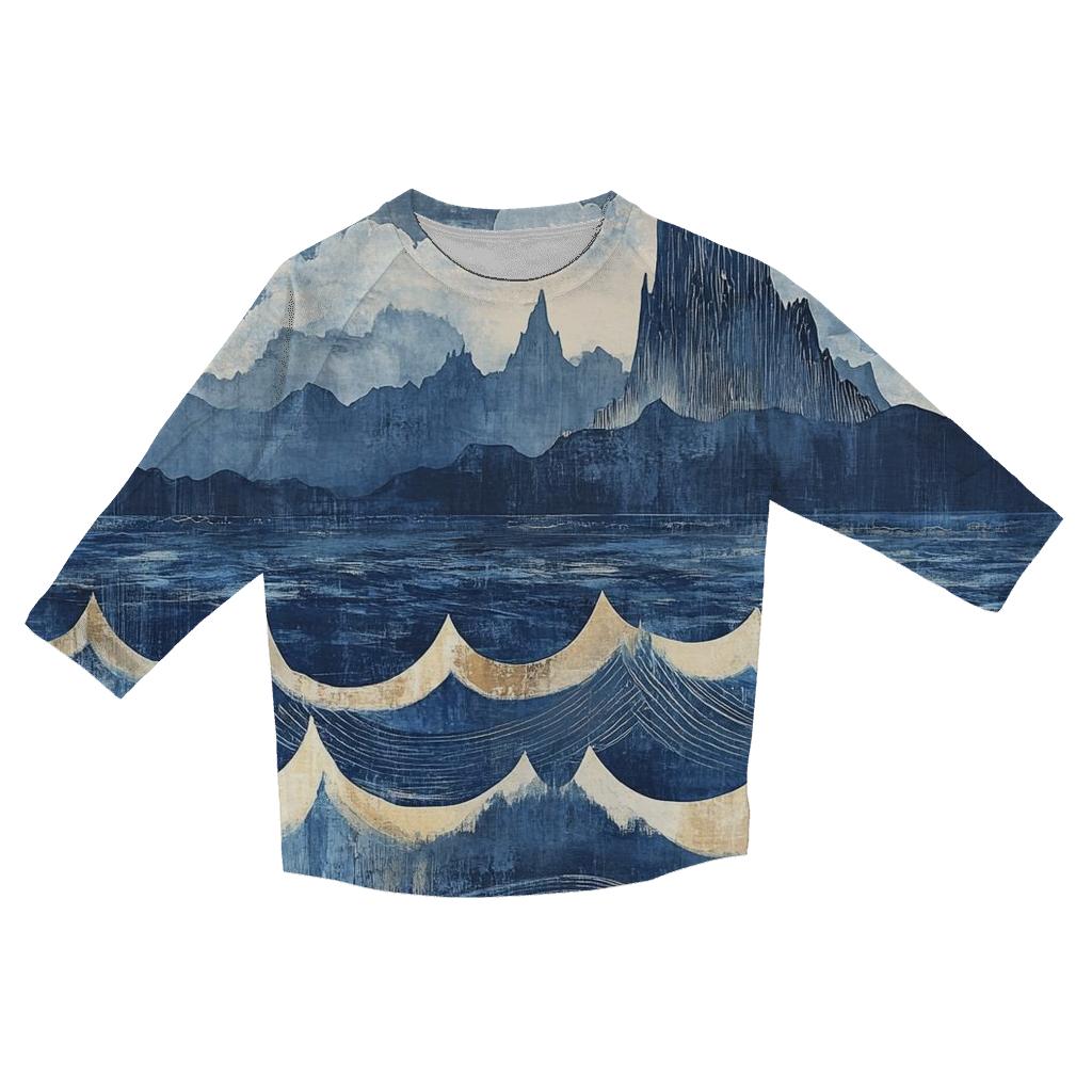 Hokusai Inspired Mountain Storm fashion 3/4 sleeve shirts