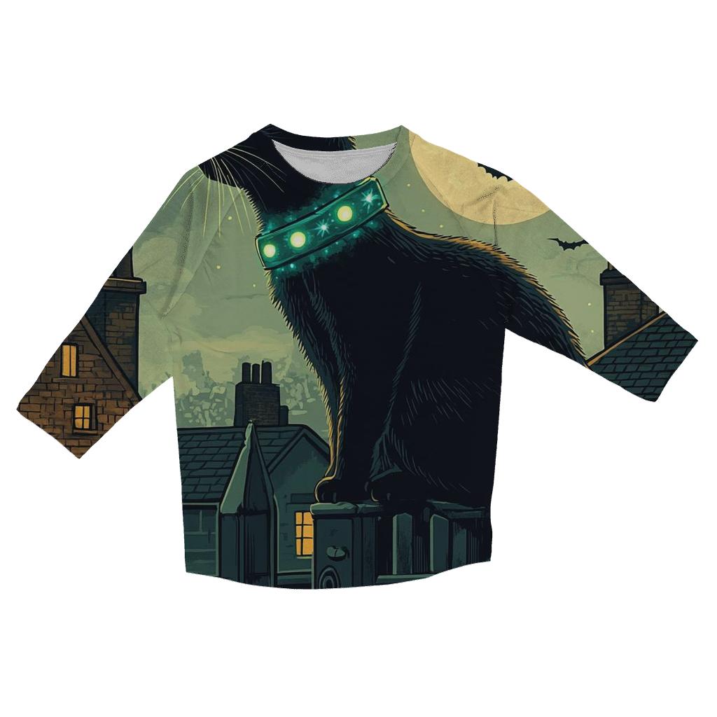 Wandering Black Cat With Haunted Collar fashion 3/4 sleeve shirts