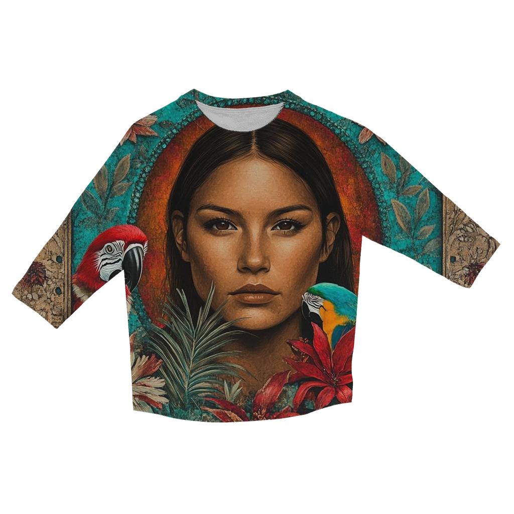 Frida Kahlo Inspired Self Portrait With Animals fashion 3/4 sleeve shirts