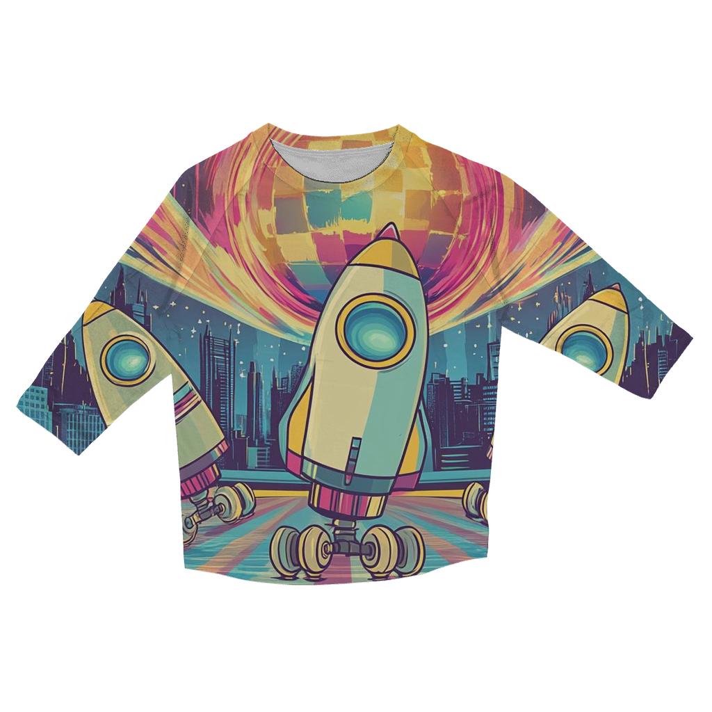 Retro Rocket Roller Rink printed three quarter sleeve shirts