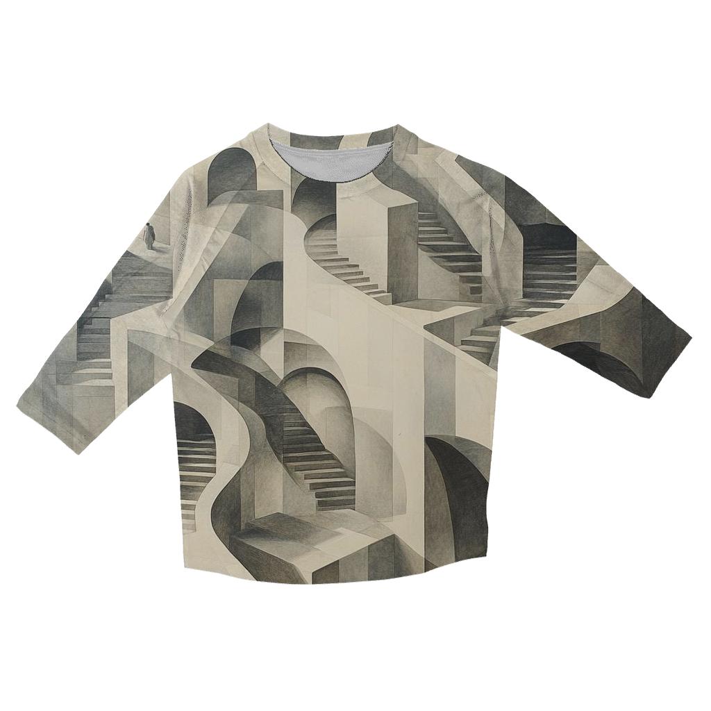 Escher Inspired Infinity Staircase City custom 3/4 sleeve shirts