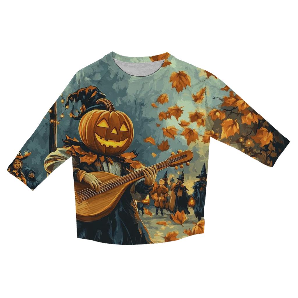 Jack O Lantern Street Musician Halloween designer 3/4 sleeve blouses