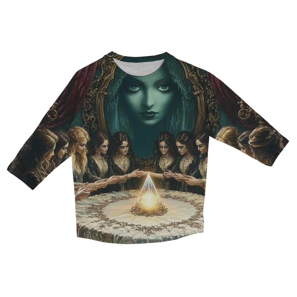 Victorian Séance In Spooky Parlor printed three quarter sleeve shirts
