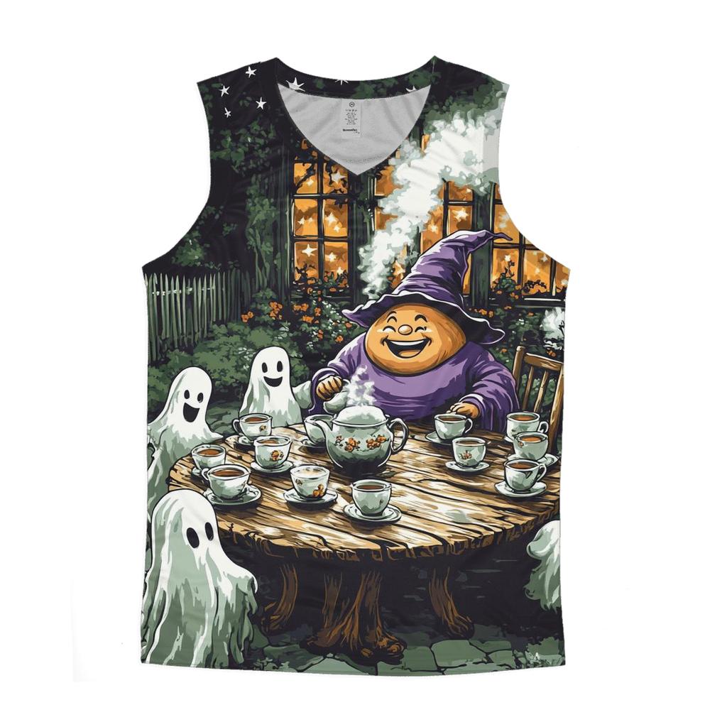 Cackling Witch Tea Party With Spooky Charm graphic print tank tops
