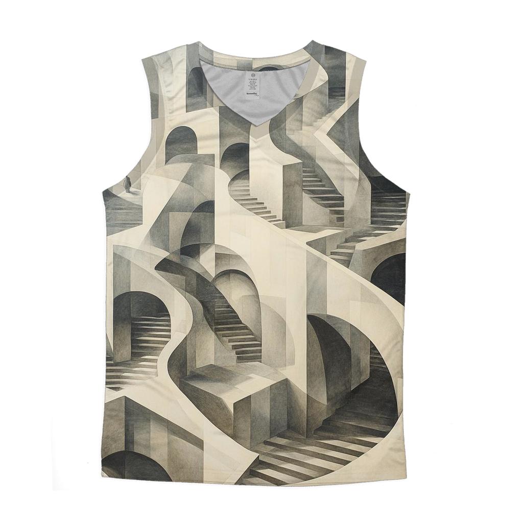 Escher Inspired Infinity Staircase City trendy fitted tank tops