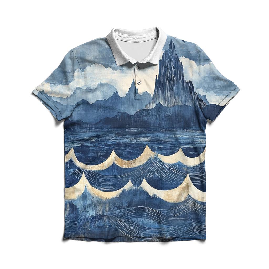 Hokusai Inspired Mountain Storm stylish collar polo tees
