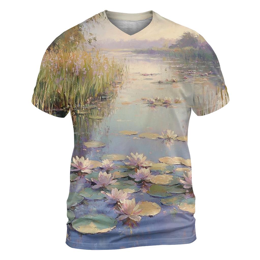 Monet Inspired Water Lilies At Dawn custom all-over print shirts