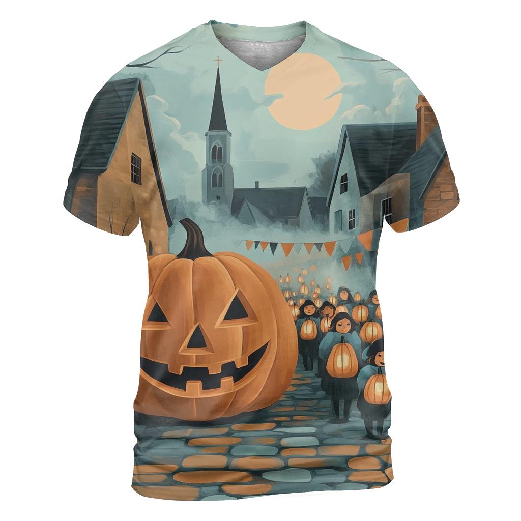 Haunted Pumpkin Lantern Procession vibrant all-over design tees
