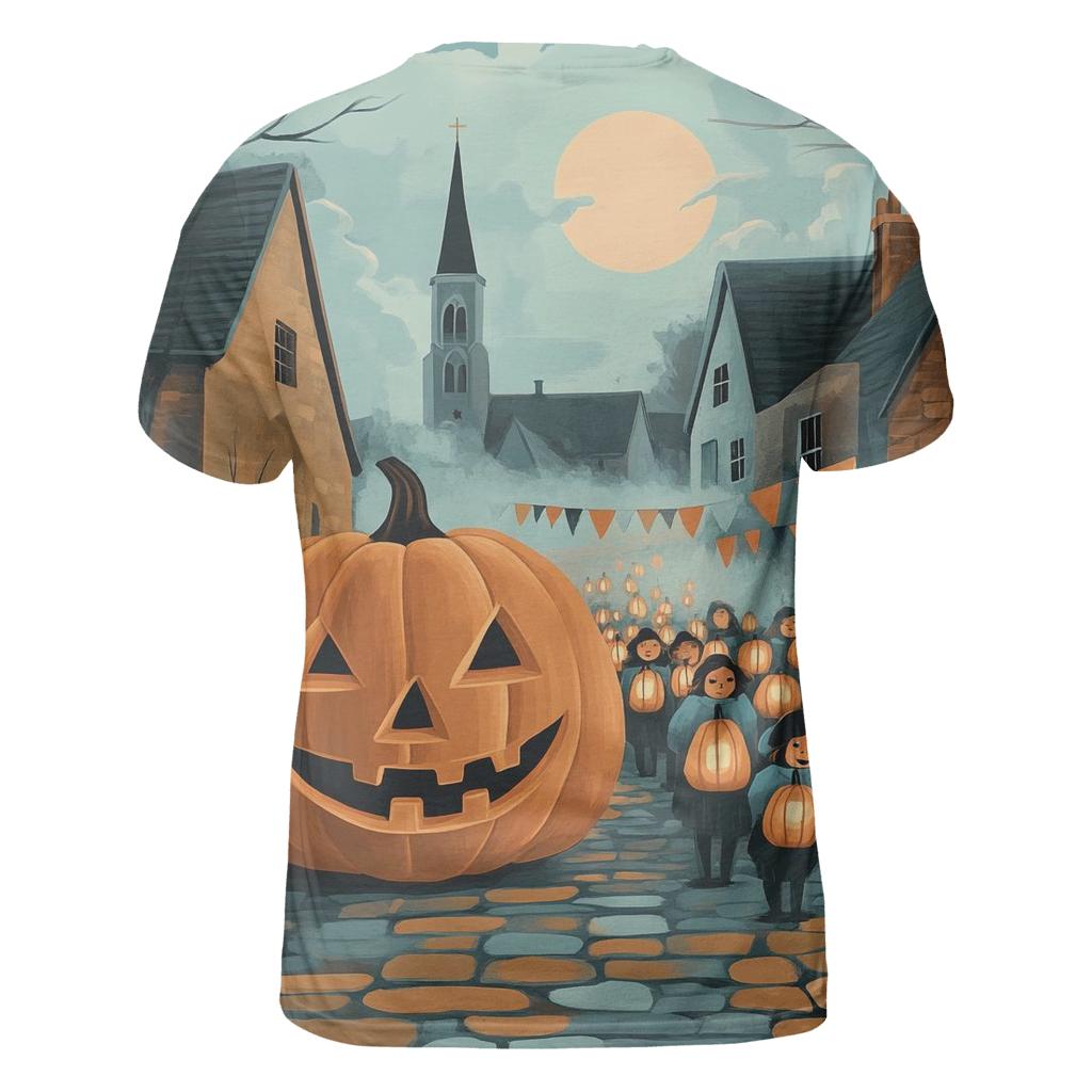 Haunted Pumpkin Lantern Procession vibrant all-over design tees