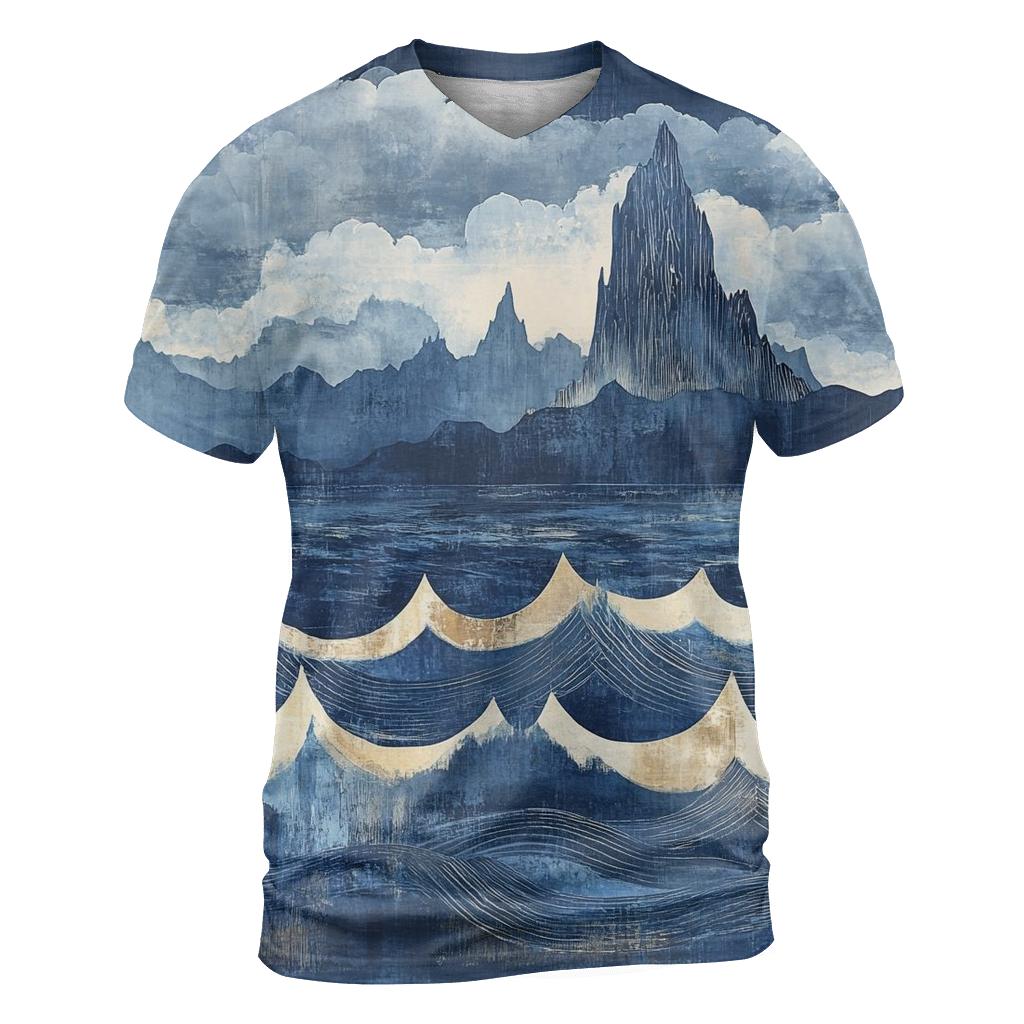 Hokusai Inspired Mountain Storm artistic all-over print tops