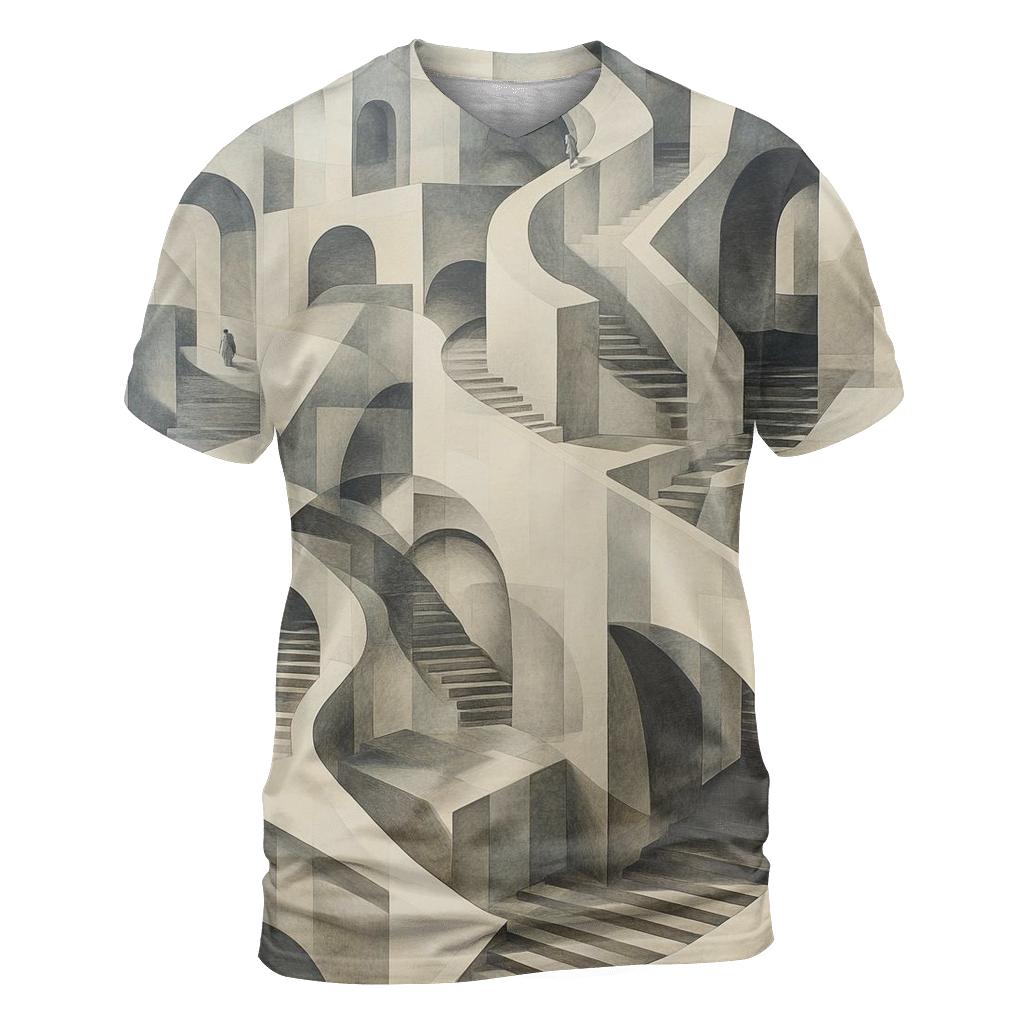 Escher Inspired Infinity Staircase City unique graphic print tees