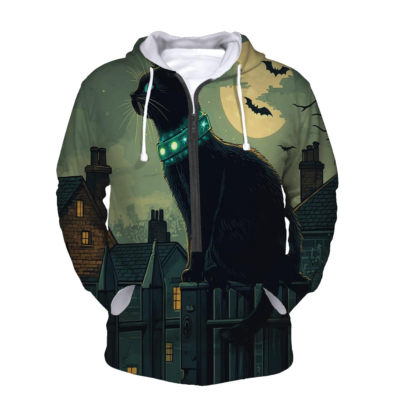 Wandering Black Cat With Haunted Collar hoodie designs
