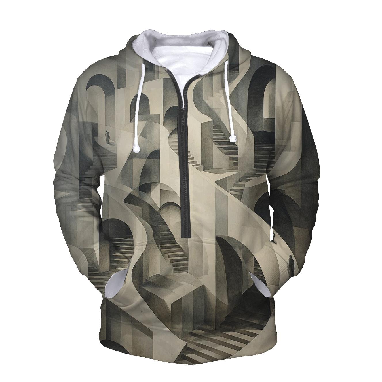 Escher Inspired Infinity Staircase City printed hoodies