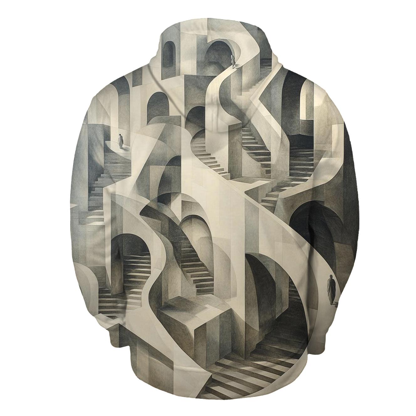 Escher Inspired Infinity Staircase City printed hoodies