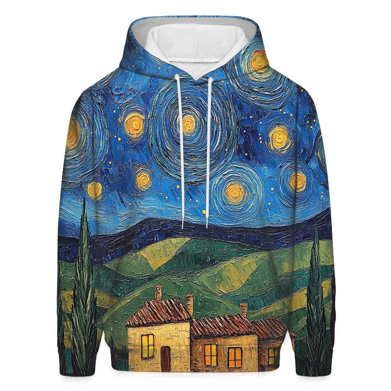 Van Gogh Inspired Starry Countryside embroidered hoodies