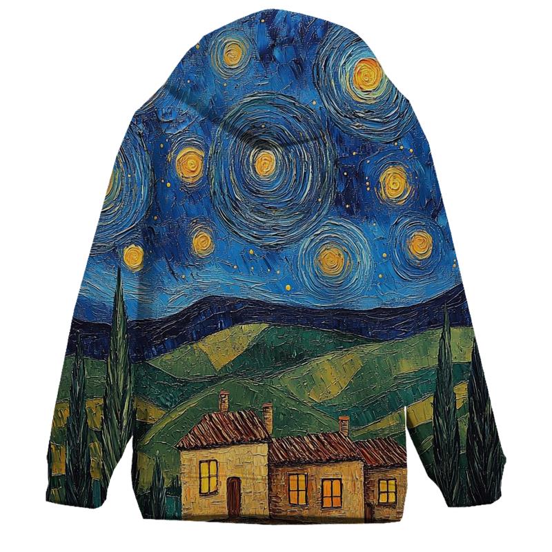 Van Gogh Inspired Starry Countryside embroidered hoodies
