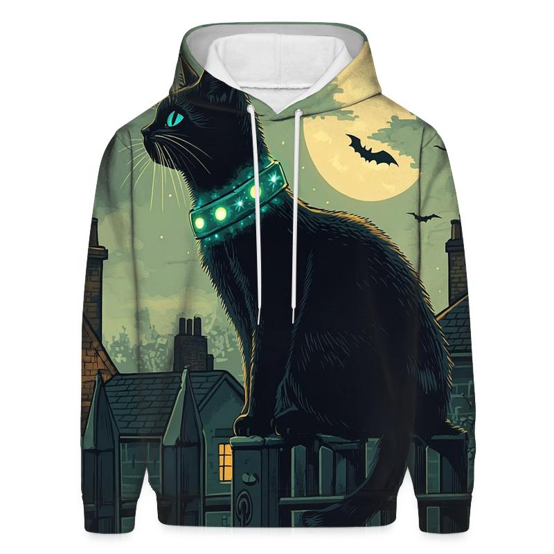 Wandering Black Cat With Haunted Collar graphic hoodies