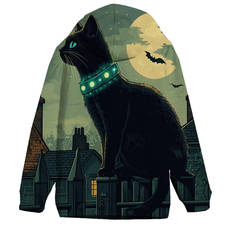 Wandering Black Cat With Haunted Collar graphic hoodies