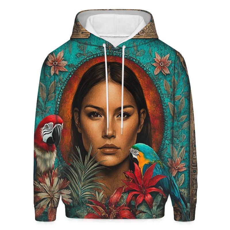 Frida Kahlo Inspired Self Portrait With Animals embroidered hoodies