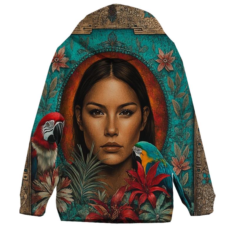 Frida Kahlo Inspired Self Portrait With Animals embroidered hoodies