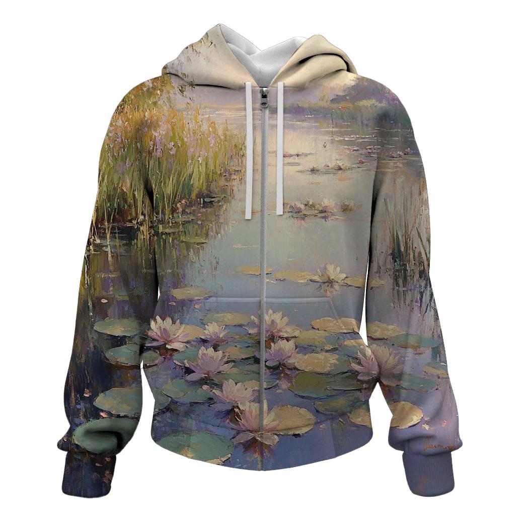 Monet Inspired Water Lilies At Dawn lightweight hoodies