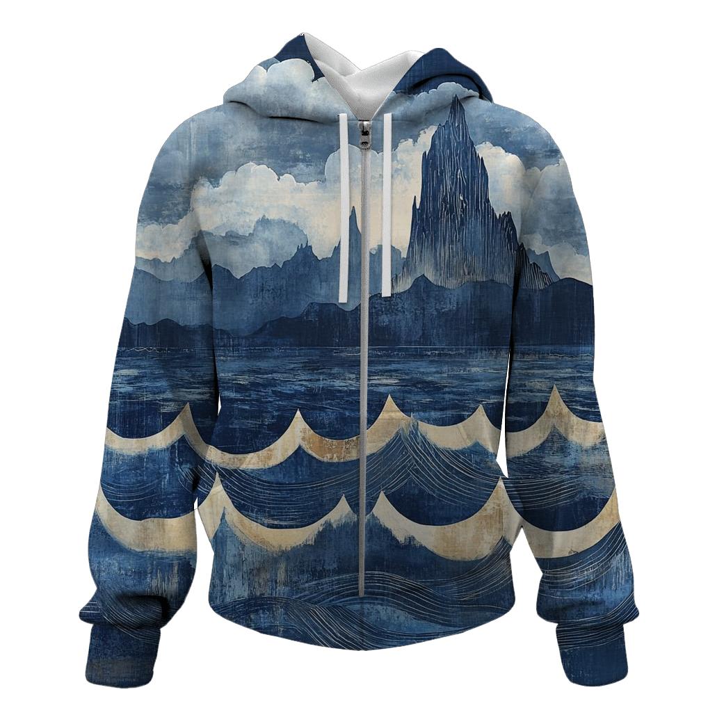 Hokusai Inspired Mountain Storm printed hoodies