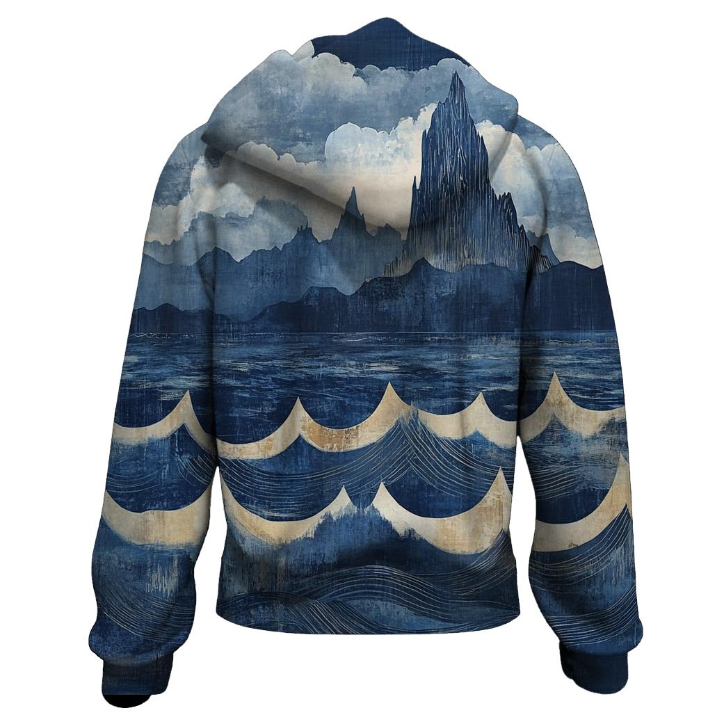 Hokusai Inspired Mountain Storm printed hoodies