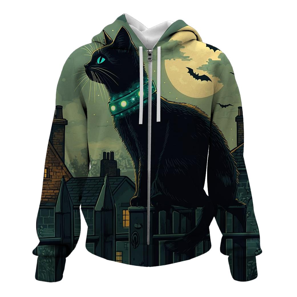 Wandering Black Cat With Haunted Collar pullover hoodies
