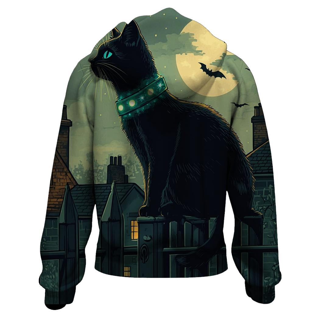 Wandering Black Cat With Haunted Collar pullover hoodies