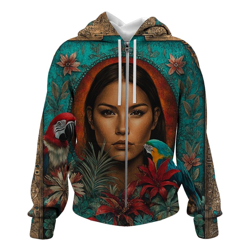 Frida Kahlo Inspired Self Portrait With Animals heavyweight hoodies
