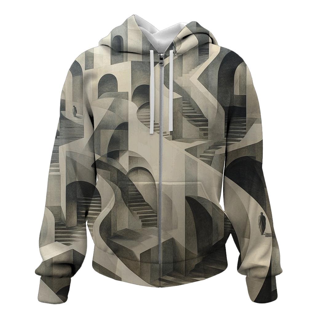 Escher Inspired Infinity Staircase City printed hoodies