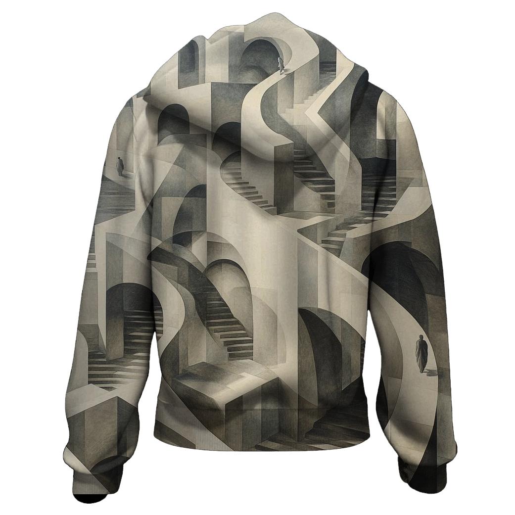 Escher Inspired Infinity Staircase City printed hoodies