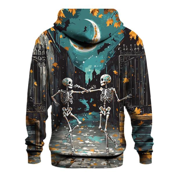 Moonlit Skeleton Duo Dancing In Haunted Alley pullover hoodies