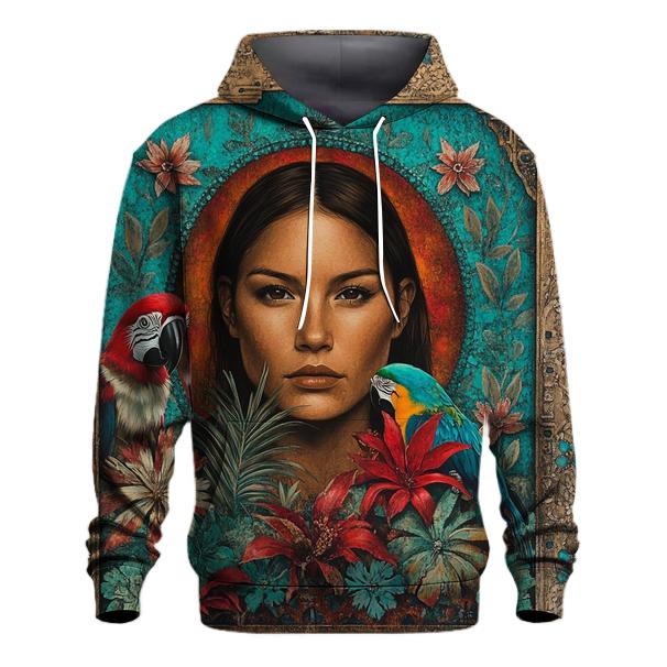 Frida Kahlo Inspired Self Portrait With Animals graphic hoodies