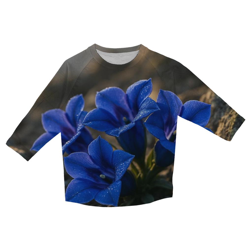 Sunlit Alpine Gentian Cluster fashion 3/4 sleeve shirts