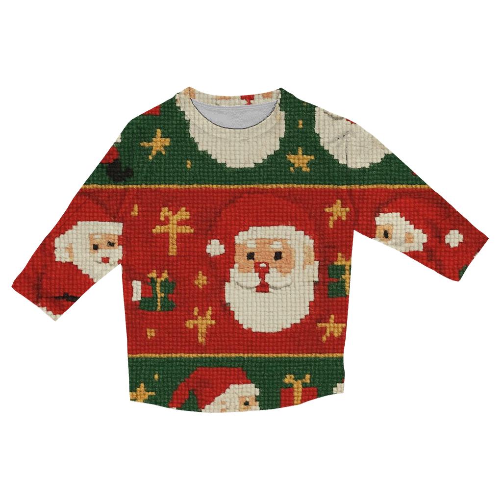 Pixel Santa Parade Design printed three quarter sleeve shirts
