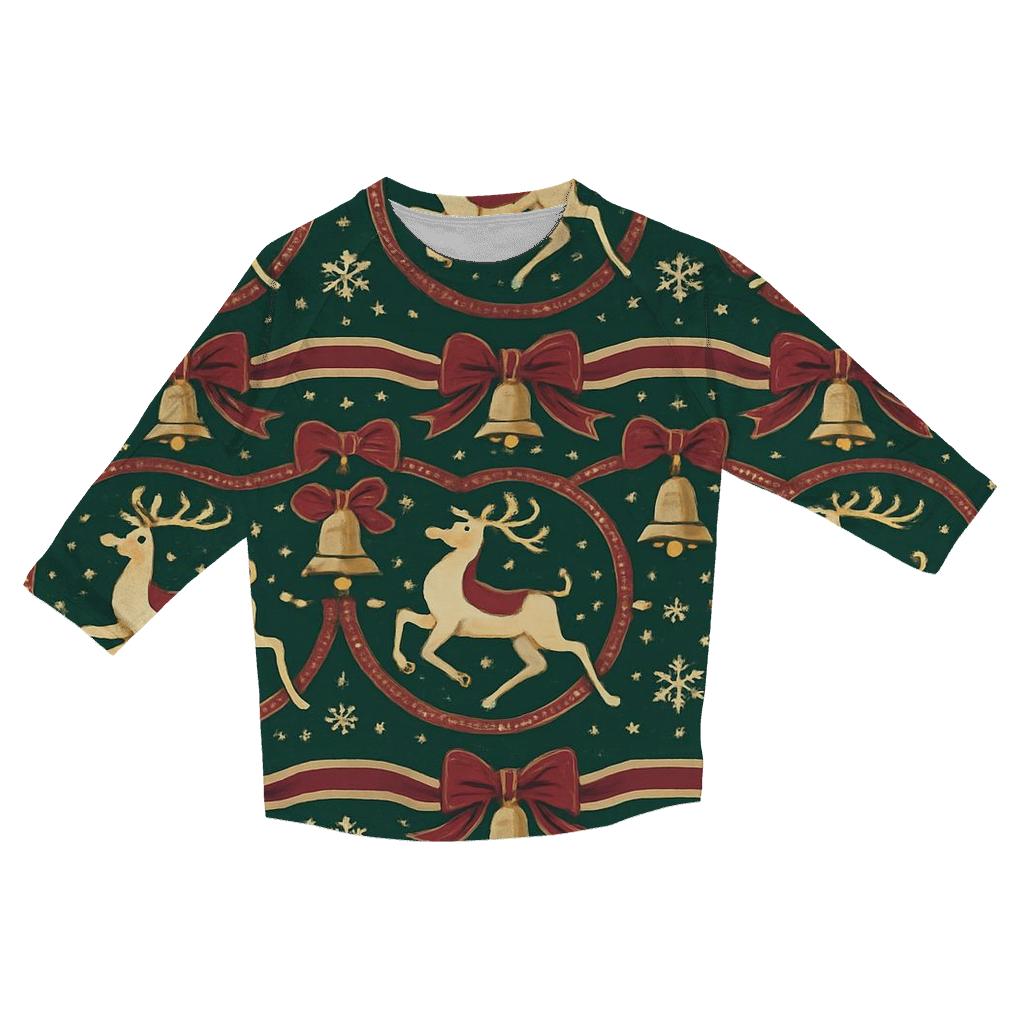 Kitschy Reindeer Carousel Design personalized 3/4 sleeve tees